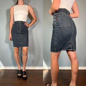 Vintage 90s Denim Skirt, 1990s Black Western Back To School Jean Skirt